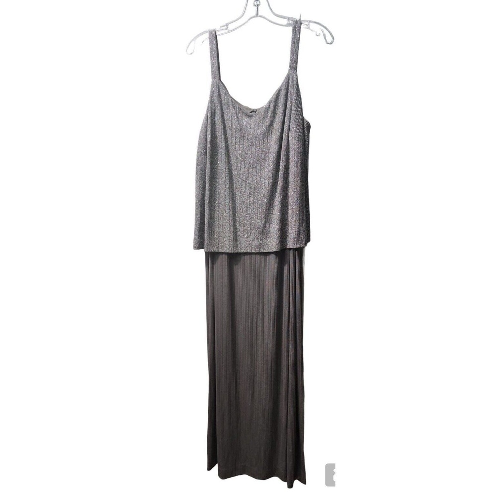 David's Bridal Formal Dress Silver Sequin Top Maxi Skirt Plus‎ Size 20WP